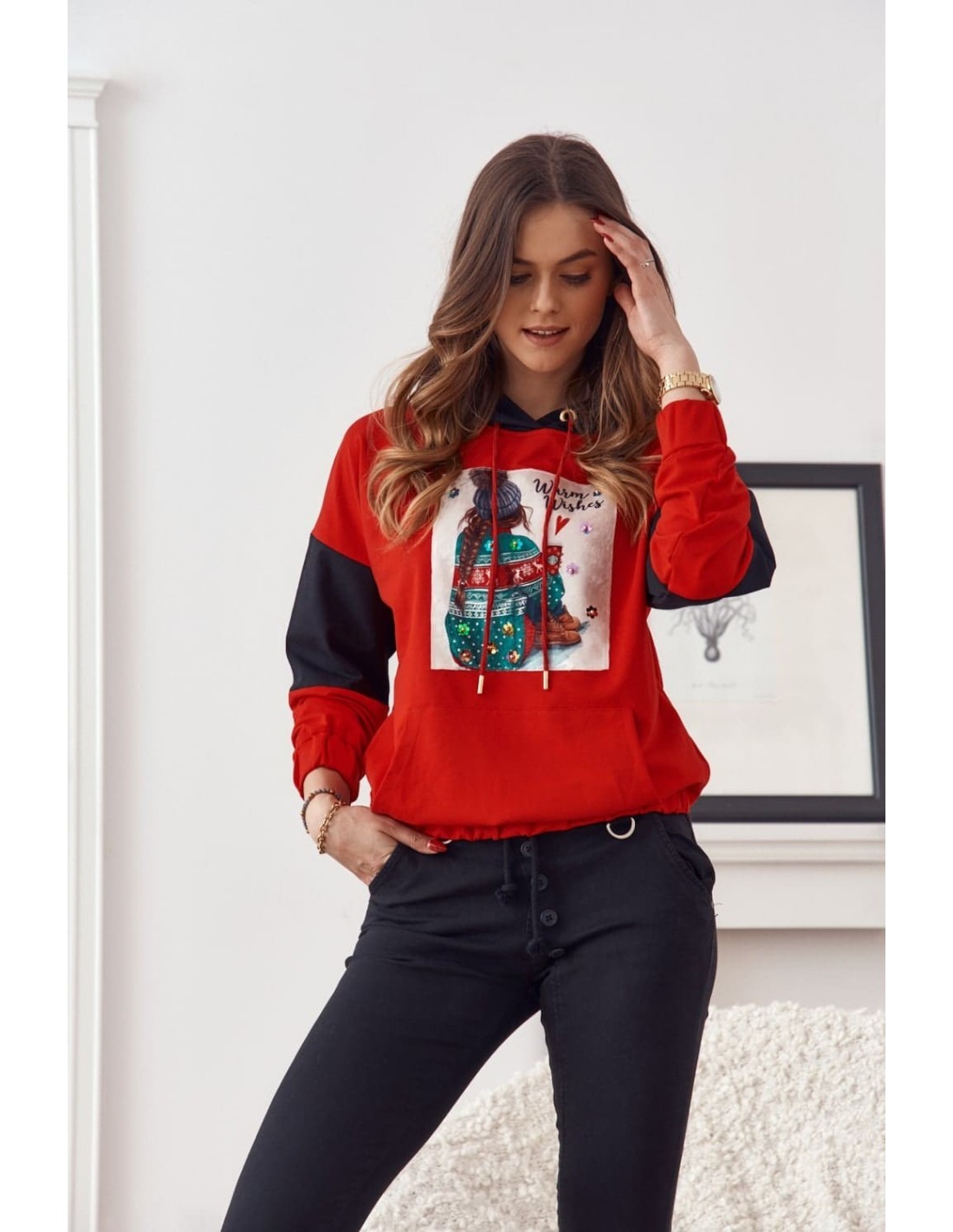 Christmas hoodie red FI590 - Online store - Boutique